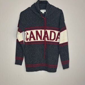 Cotton Country- By Parkhurts Canada Knit Hoodie Sweater - Gray and Red size XS